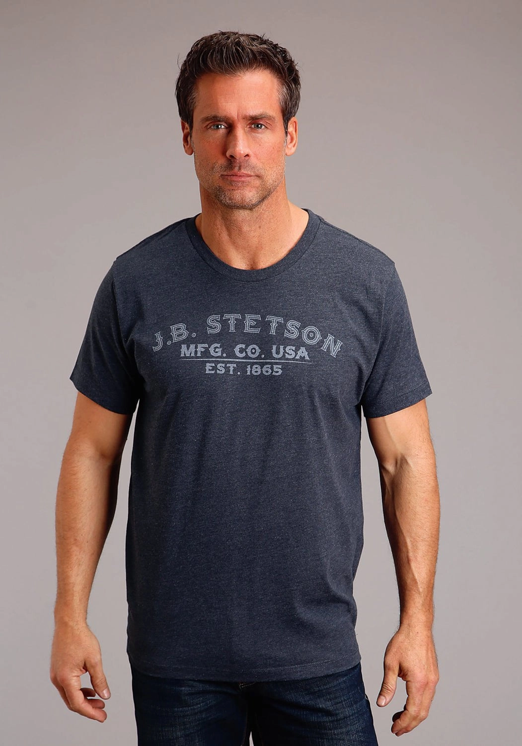 Stetson Mens Navy Cotton Blend MFG CO 1865 S/S T-Shirt Minimalist Design All day wearability