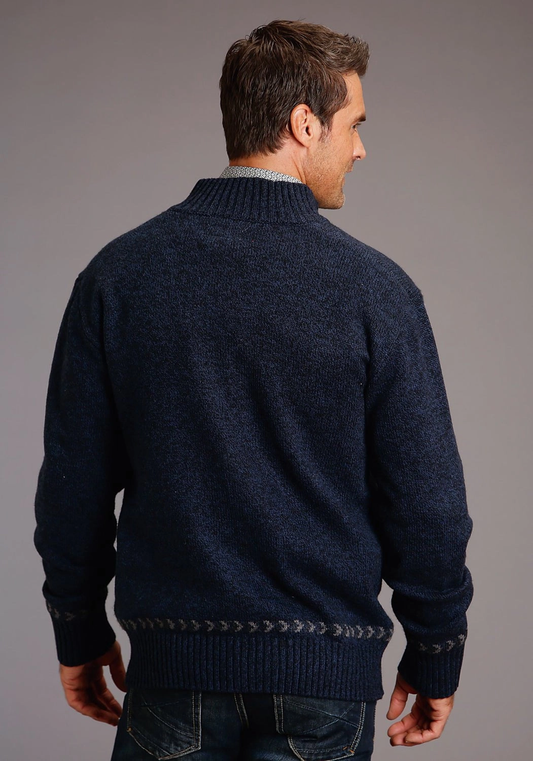 Stetson Mens Navy/Grey Cotton/Wool Aztec Pattern Cardigan V-Neck Quick Dry Technology