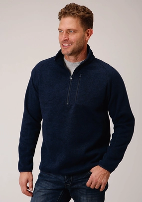 Yoke Design Stetson Mens Navy Polyester 1/4 Zip Pullover Sweater