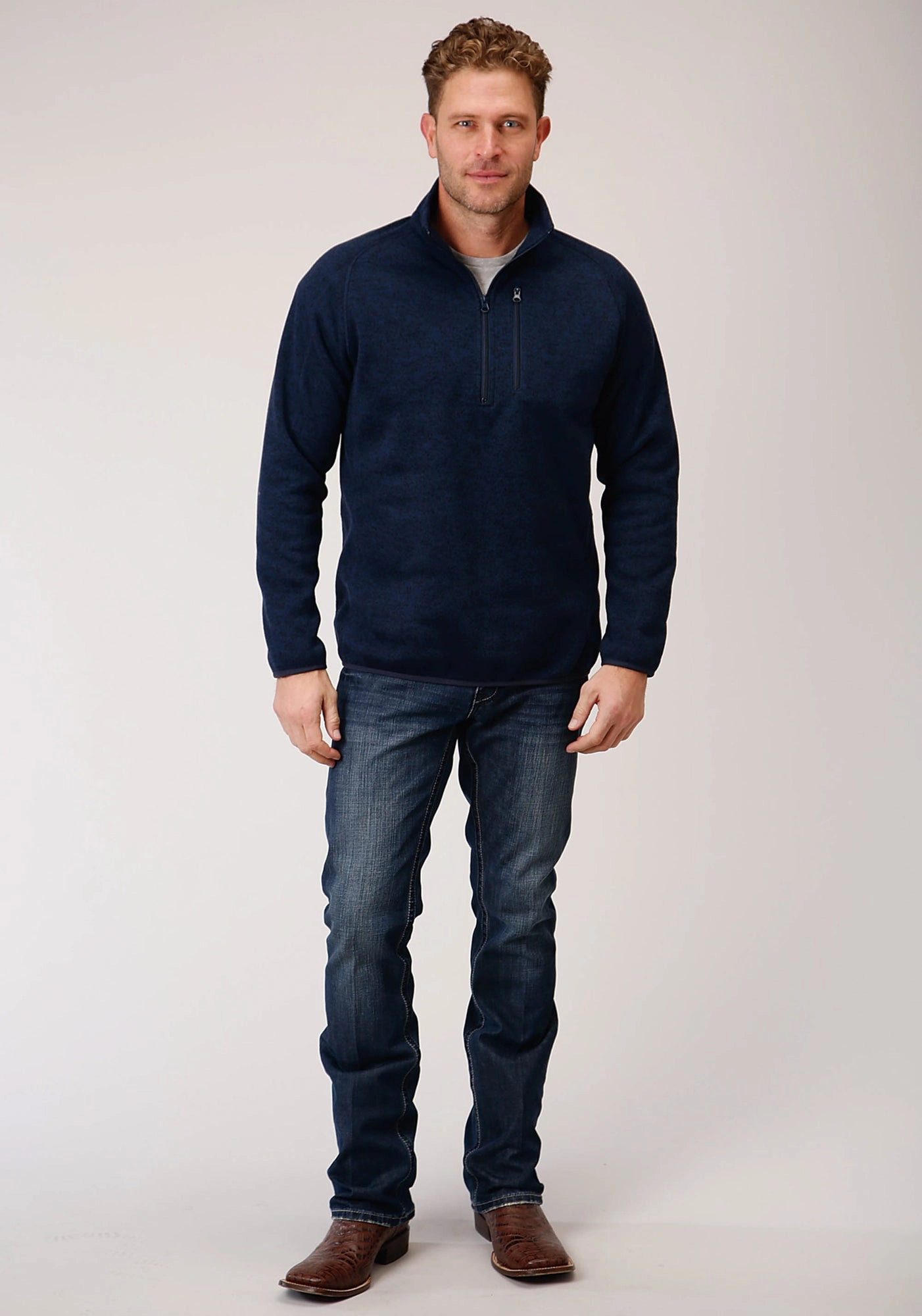 Stetson Mens Navy Polyester 1/4 Zip Pullover Sweater Ethical production Pastel Shade