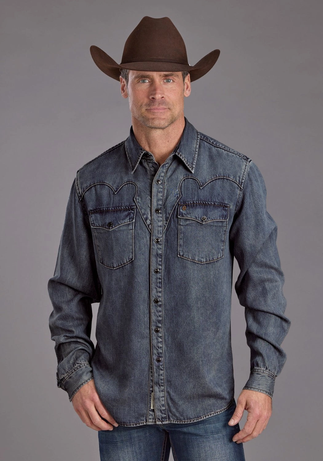 Beach Attire Comfort Fit Stetson Mens Octagon Snaps Western Blue Lyocell L/S Shirt
