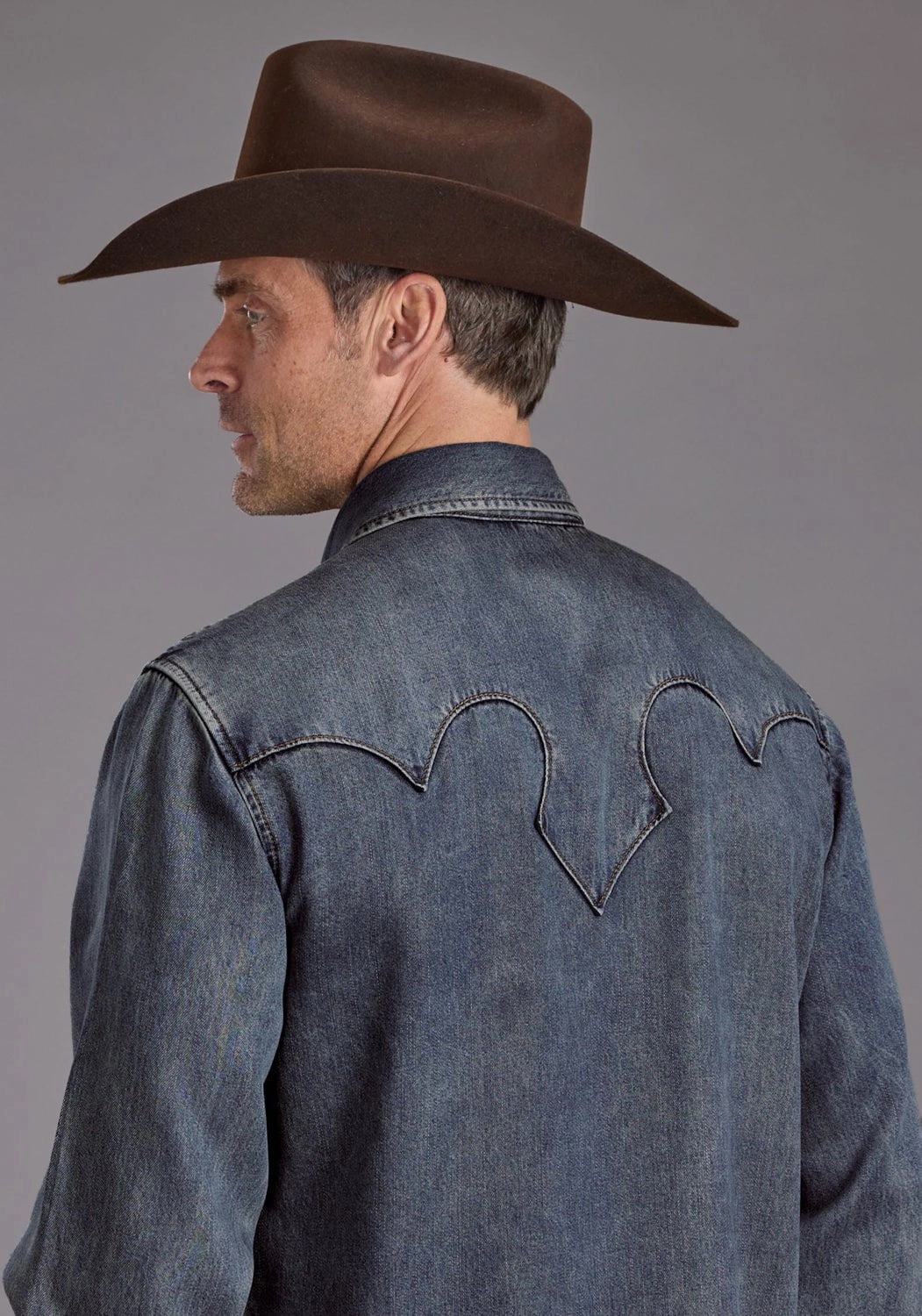 Lightweight Material Stetson Mens Octagon Snaps Western Blue Lyocell L/S Shirt