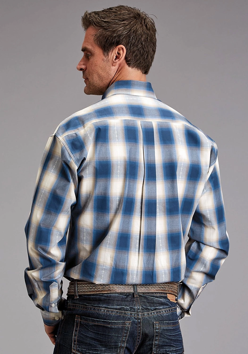 Personalized Touch Stetson Mens Ombre Dobby Blue 100% Cotton L/S Shirt