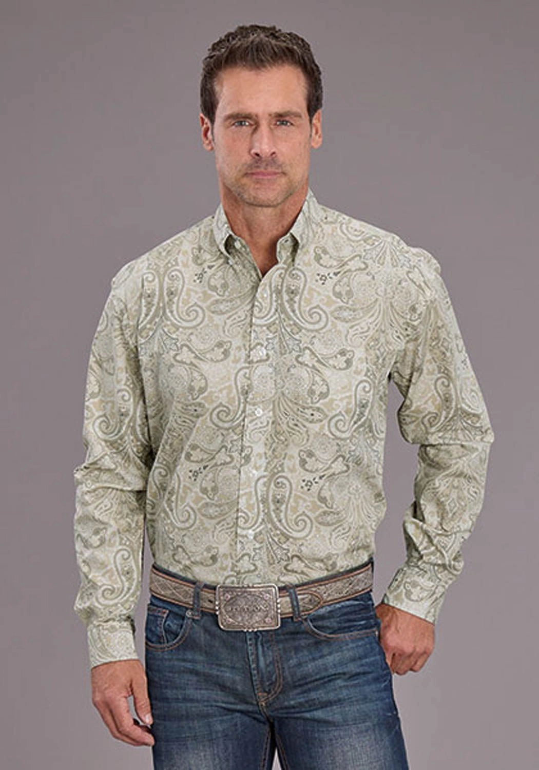 Stetson Mens Sand Dollar Paisley Tan 100% Cotton Btn L/S Shirt Affordable Fashion Smooth zipper closure