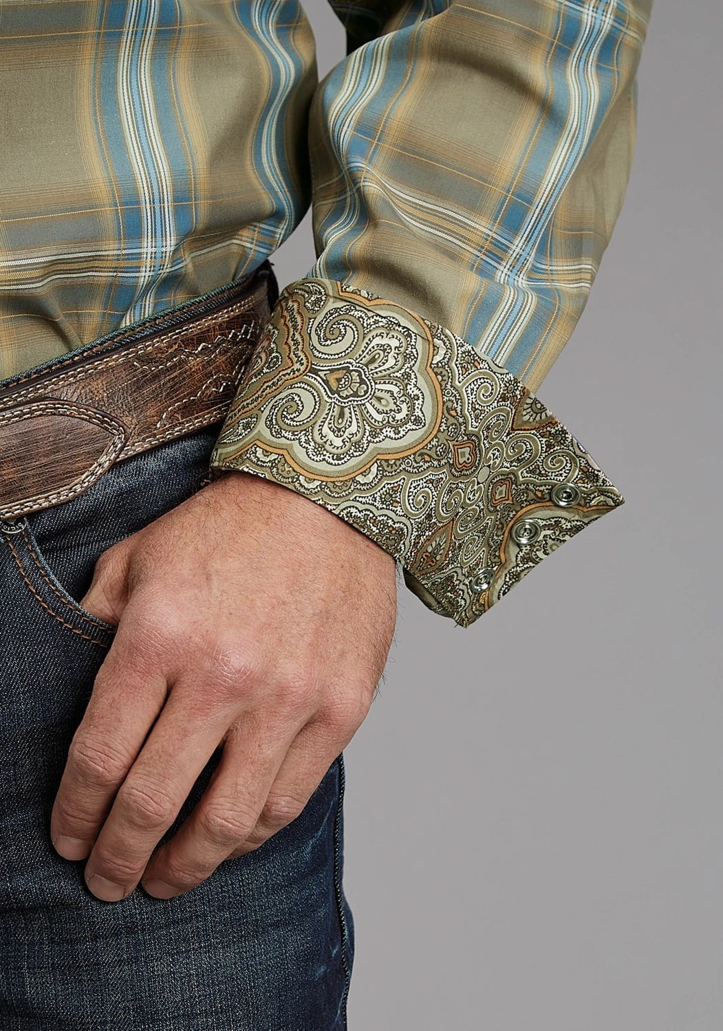 Stetson Mens Sand Ridge Plaid Brown 100% Cotton L/S Shirt Sustainable Weave