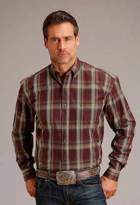 Stetson Mens Sandstone Ombre Wine 100% Cotton L/S Shirt Creative Professional Gift Idea