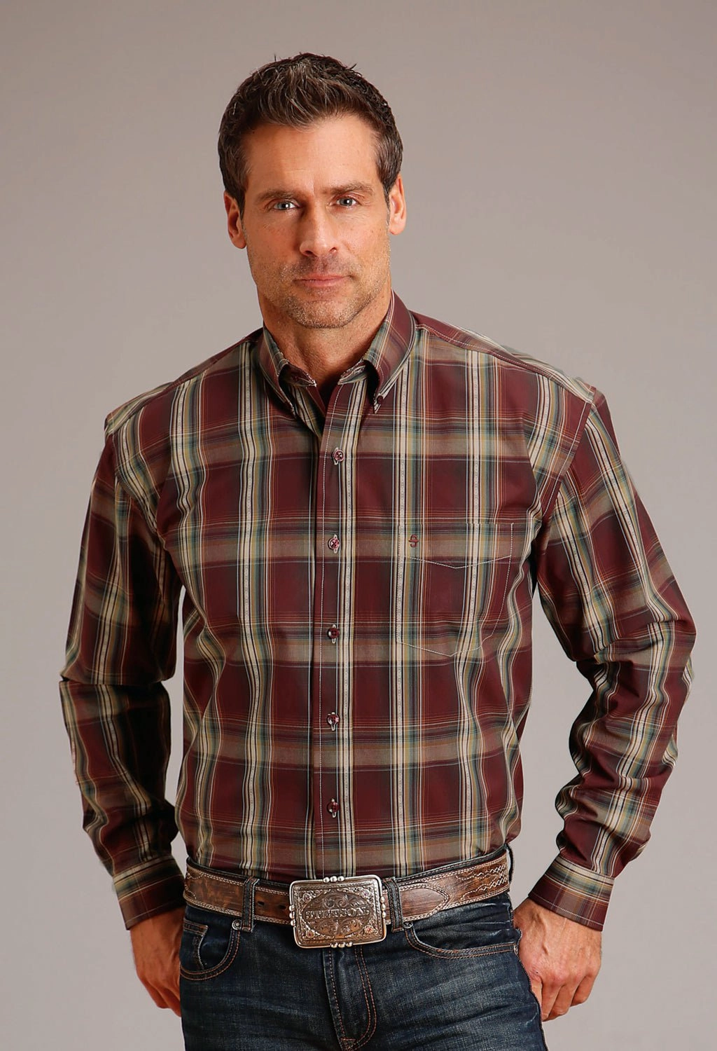 Stetson Mens Sandstone Ombre Wine 100% Cotton L/S Shirt Creative Professional Gift Idea