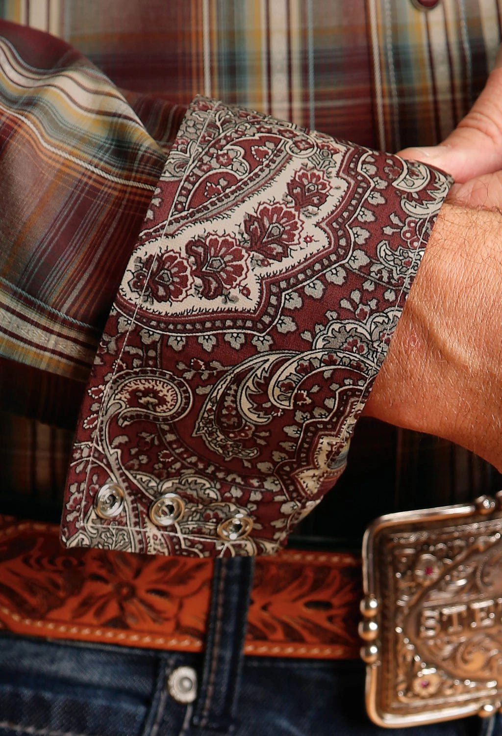 Stetson Mens Sandstone Ombre Wine 100% Cotton L/S Shirt Versatile Outfit