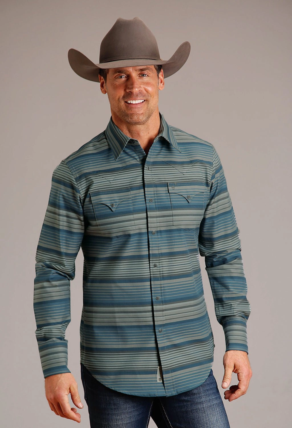 Stylish Appearance Stetson Mens Serape Stripe Brown 100% Cotton L/S Shirt