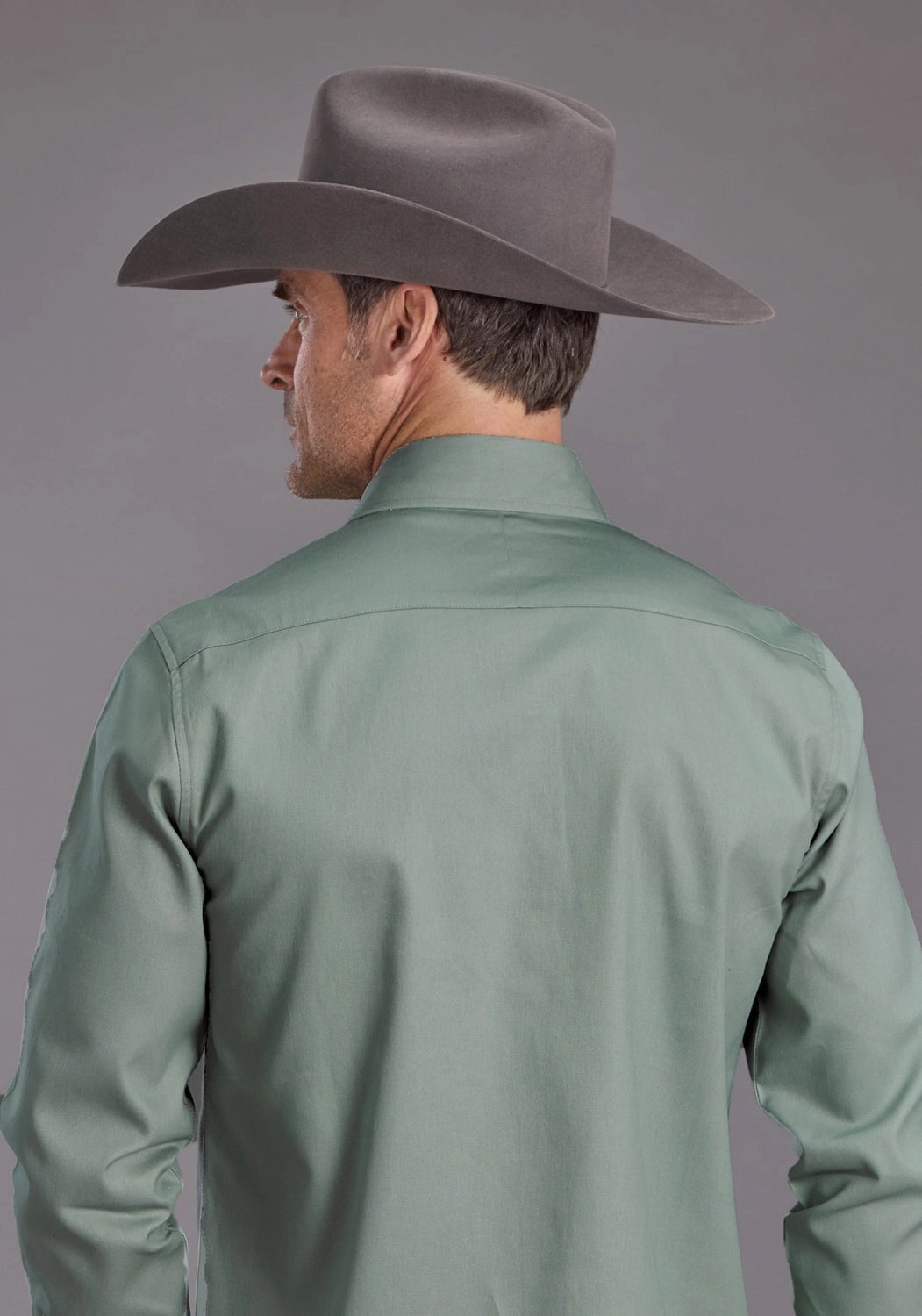 Stetson Mens Silver Sage Brushed Twill Green 100% Cotton L/S Shirt Stretchable Fabric