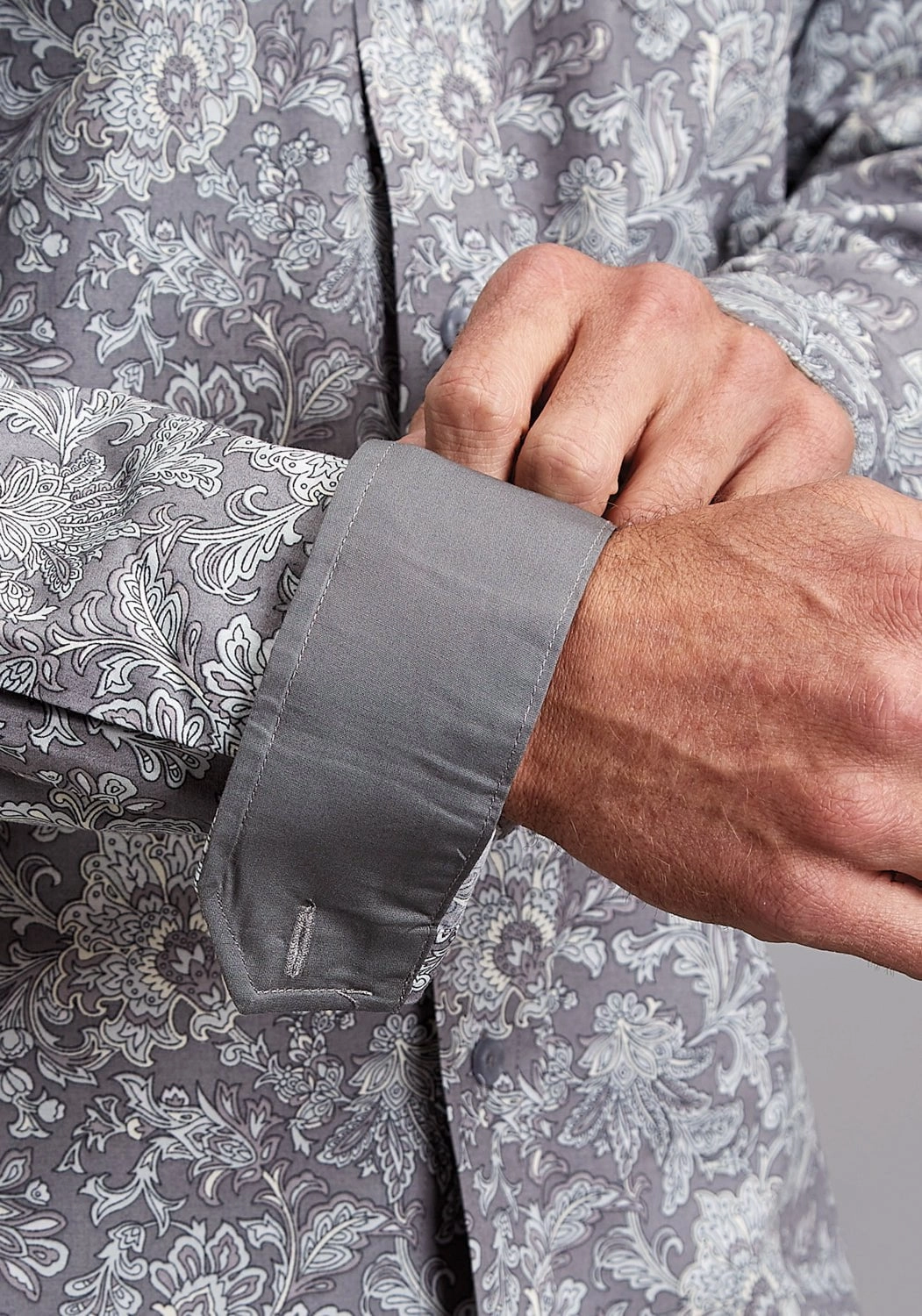 Stetson Mens Silver Spring Paisley Grey 100% Cotton 1 Pkt L/S Shirt Ergonomic Back Panel