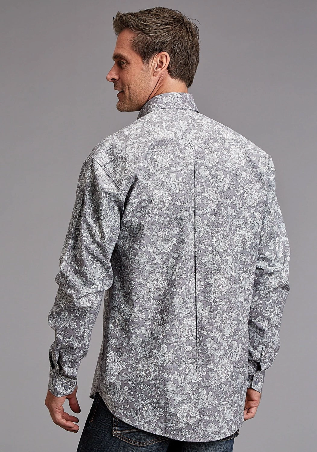 Stetson Mens Silver Spring Paisley Grey 100% Cotton 1 Pkt L/S Shirt Seasonal Wardrobe Layering Essential