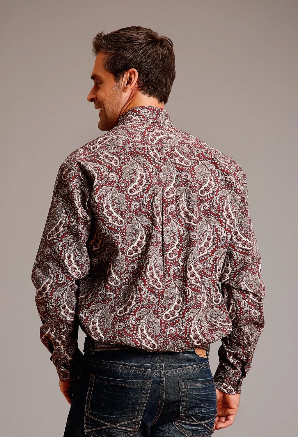 Cooling Mesh Lining Winter Essentials Stetson Mens Siren Paisley Wine 100% Cotton L/S Shirt