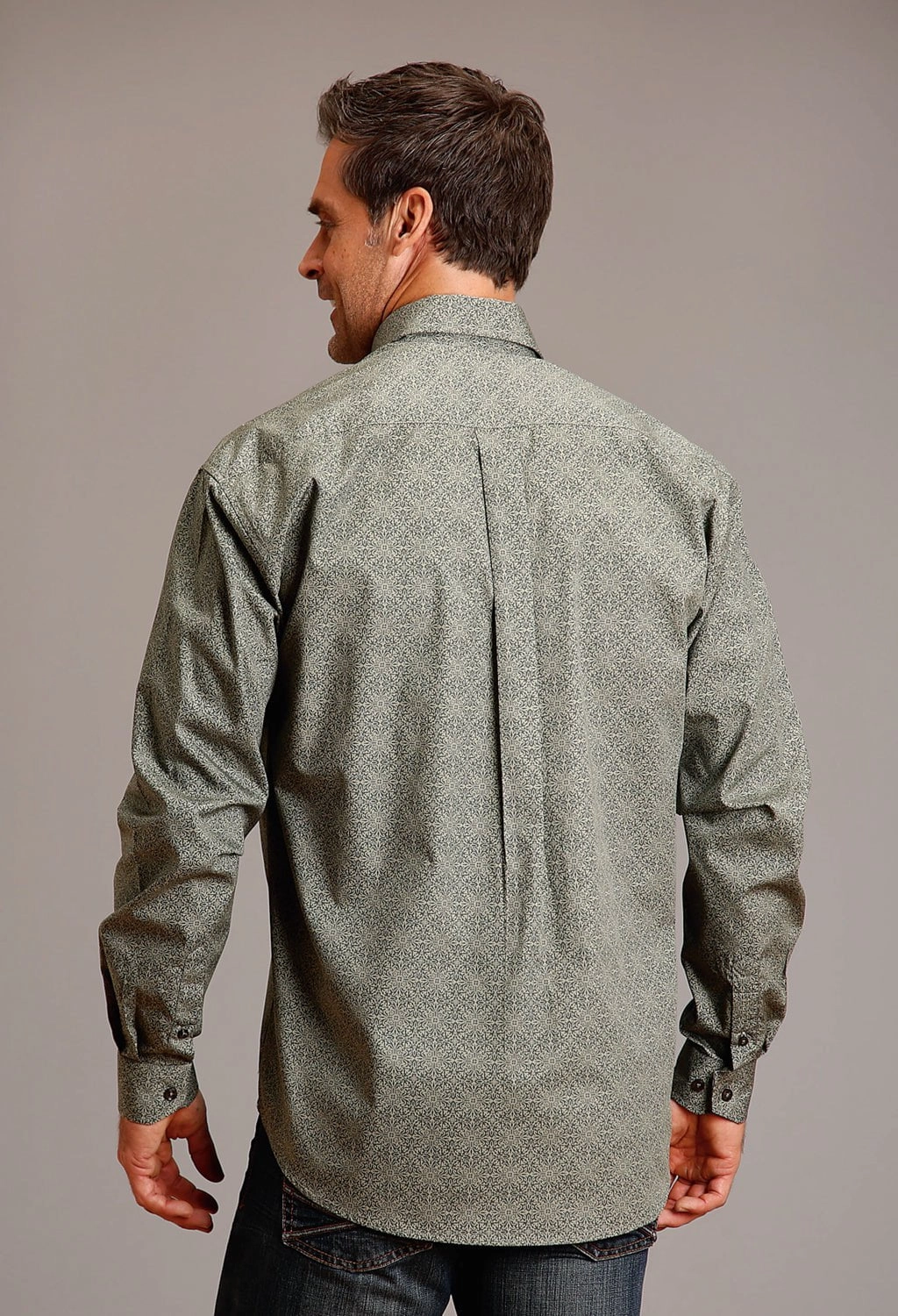 Stetson Mens Tonal Tile Green 100% Cotton L/S Shirt Bold Pattern Eco Friendly Material