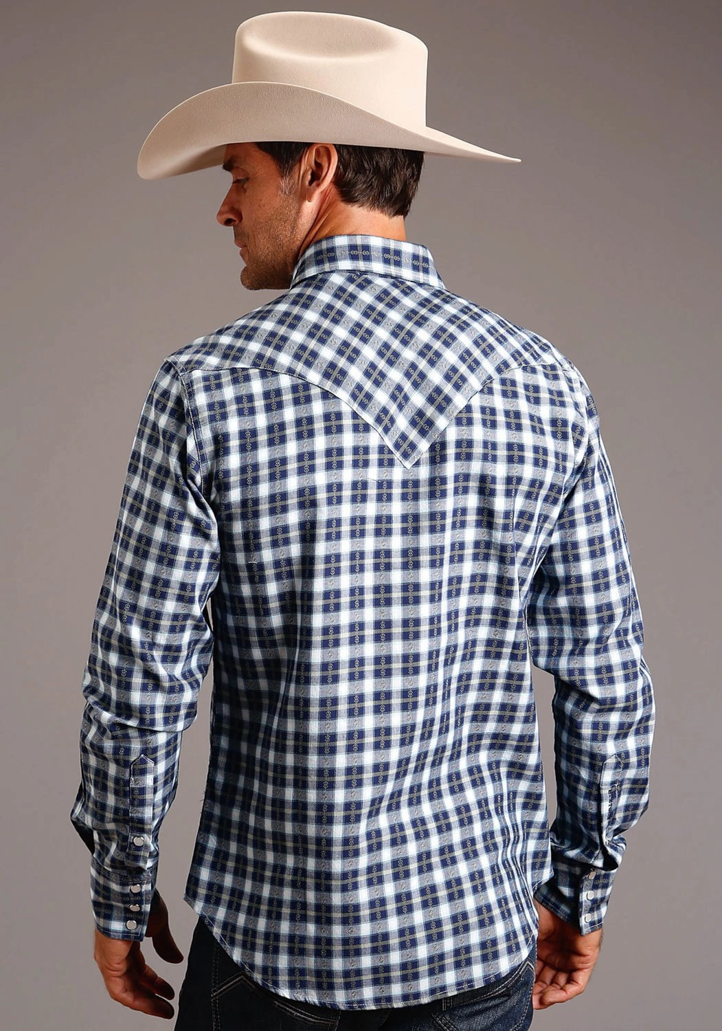 Stetson Mens Twill Dobby Blue 100% Cotton L/S Shirt slim cut