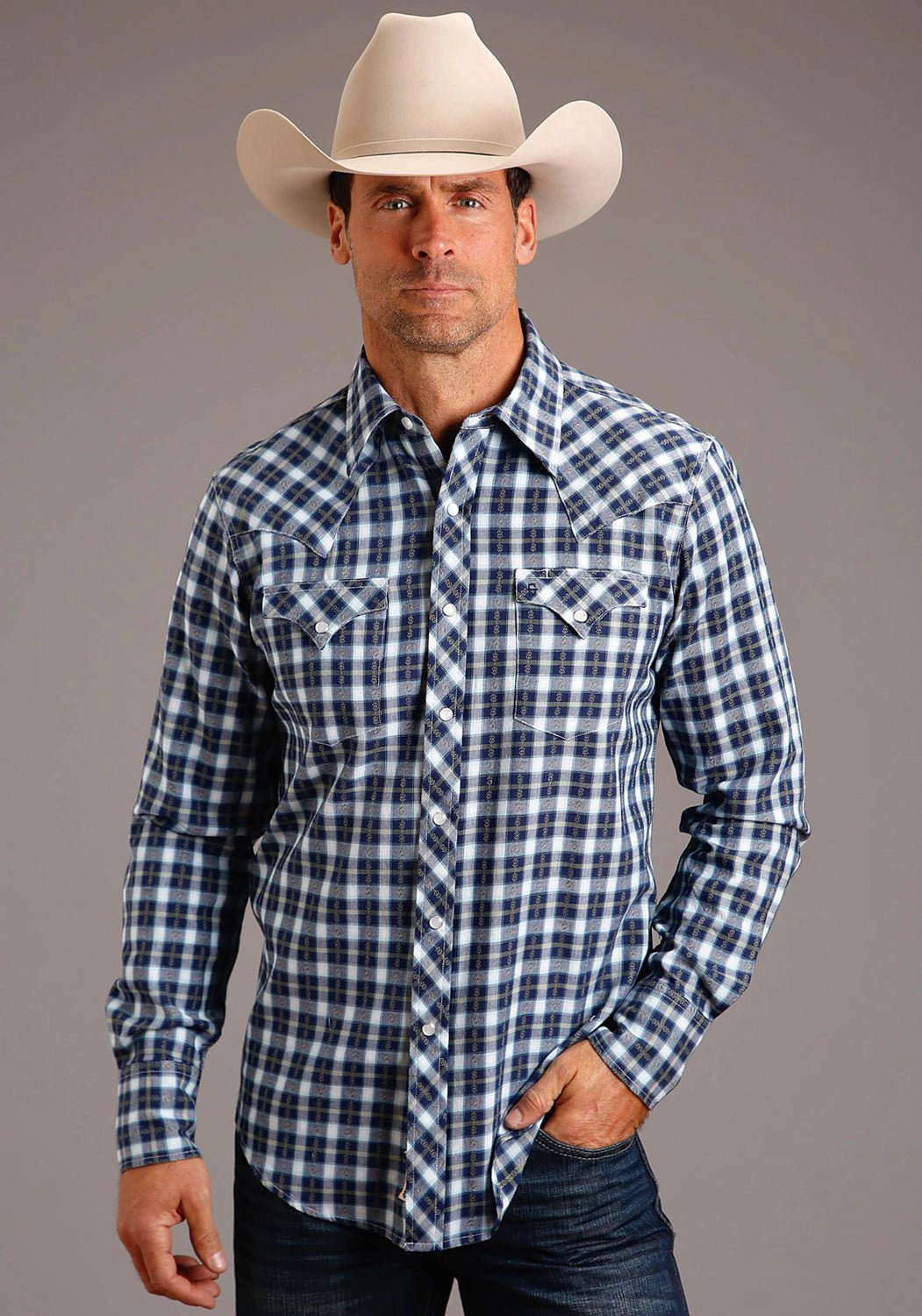 Stetson Mens Twill Dobby Blue 100% Cotton L/S Shirt Limited Edition Local Favorite