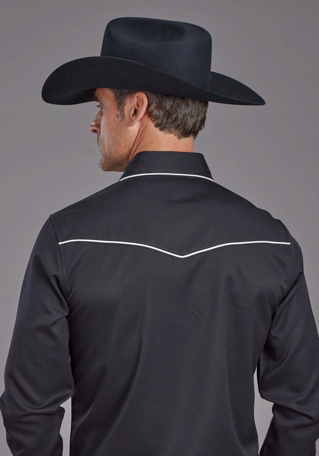 Designer Look Fitted Cut Stetson Mens Vintage Piping Black Poly/Rayon L/S Shirt