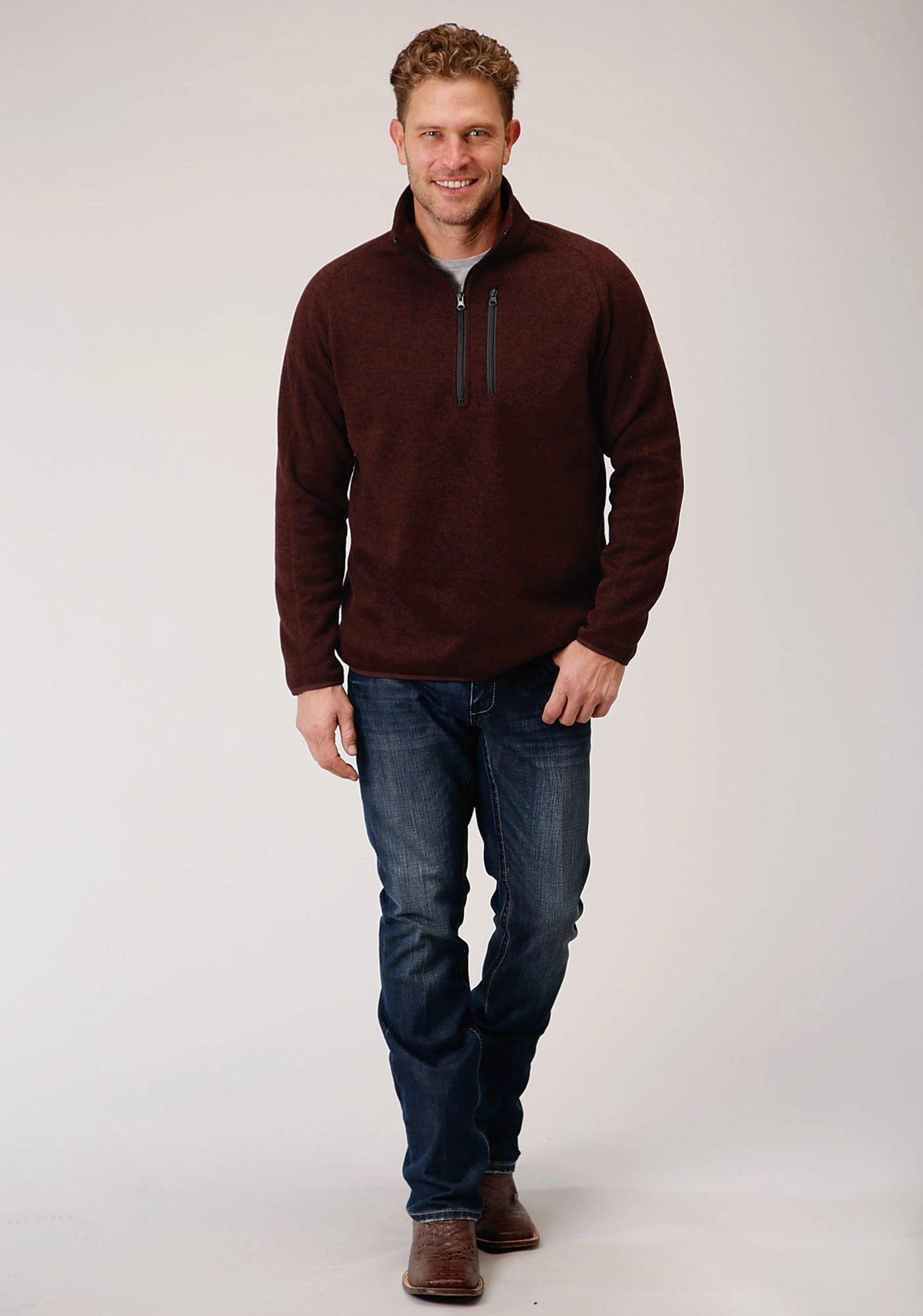 Stetson Mens Wine Polyester 1/4 Zip Pullover Sweater Smooth Cotton Blend