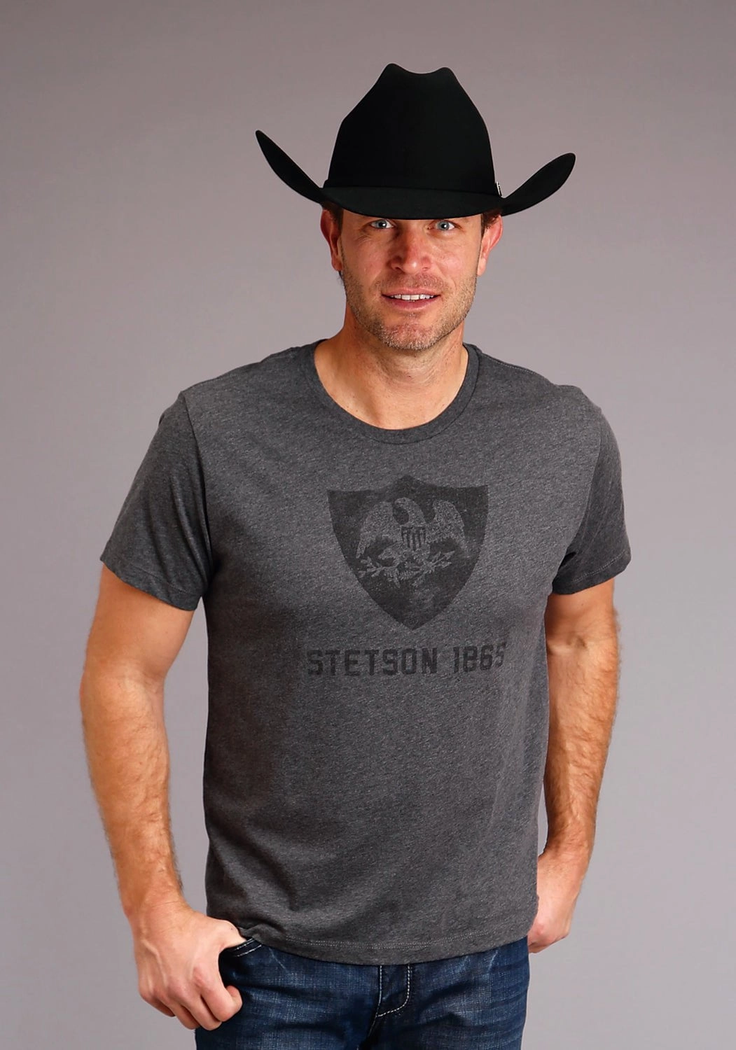 Winter Comfort Stetson Unisex Grey Cotton Blend Eagle Crest S/S T-Shirt