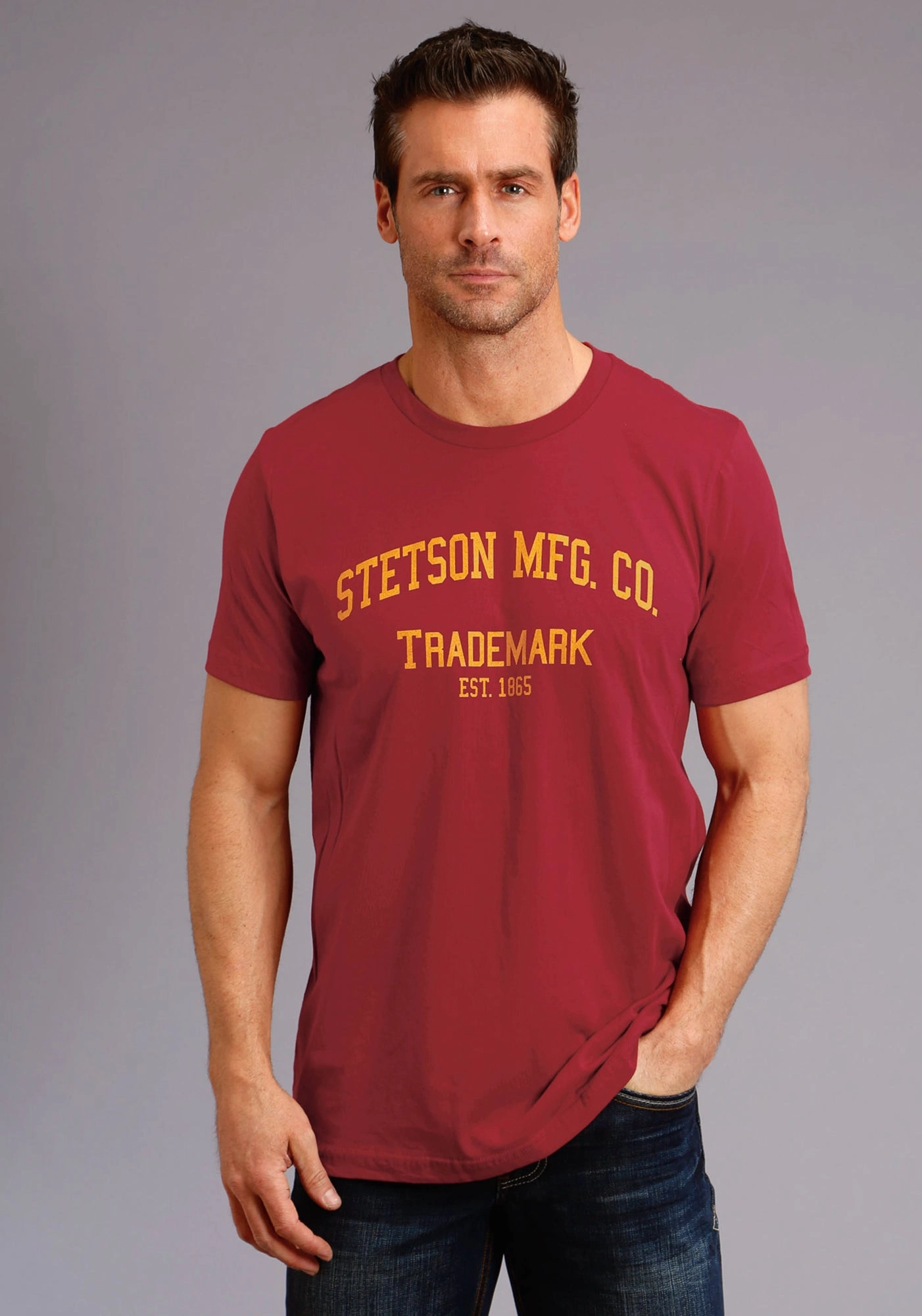 Stetson Unisex Red 100% Cotton MFG CO S/S T-Shirt Trendy Apparel