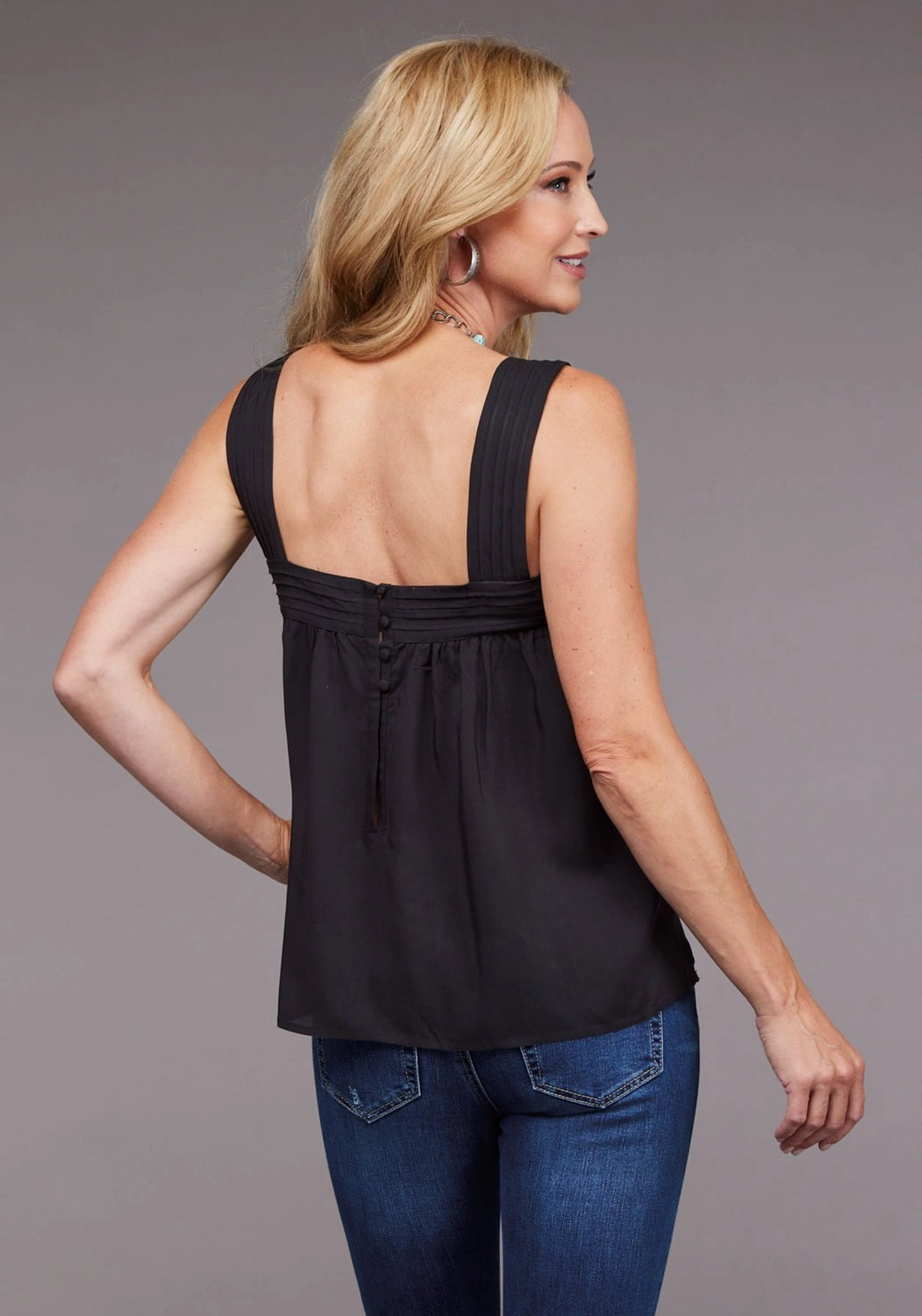 Stetson Womens 2099 Flatweave Black 100% Rayon S/L Tank Top Anniversary Special Sophisticated Look