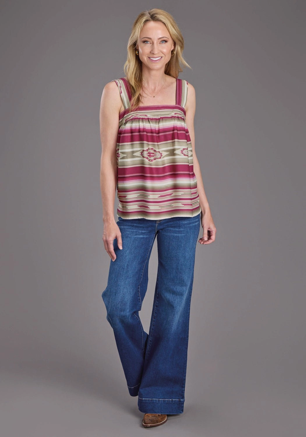 Sustainable Dye Process Durable Fabric Stetson Womens 2439 Vintage Tapestry Red/Tan 100% Rayon S/L Tank Top