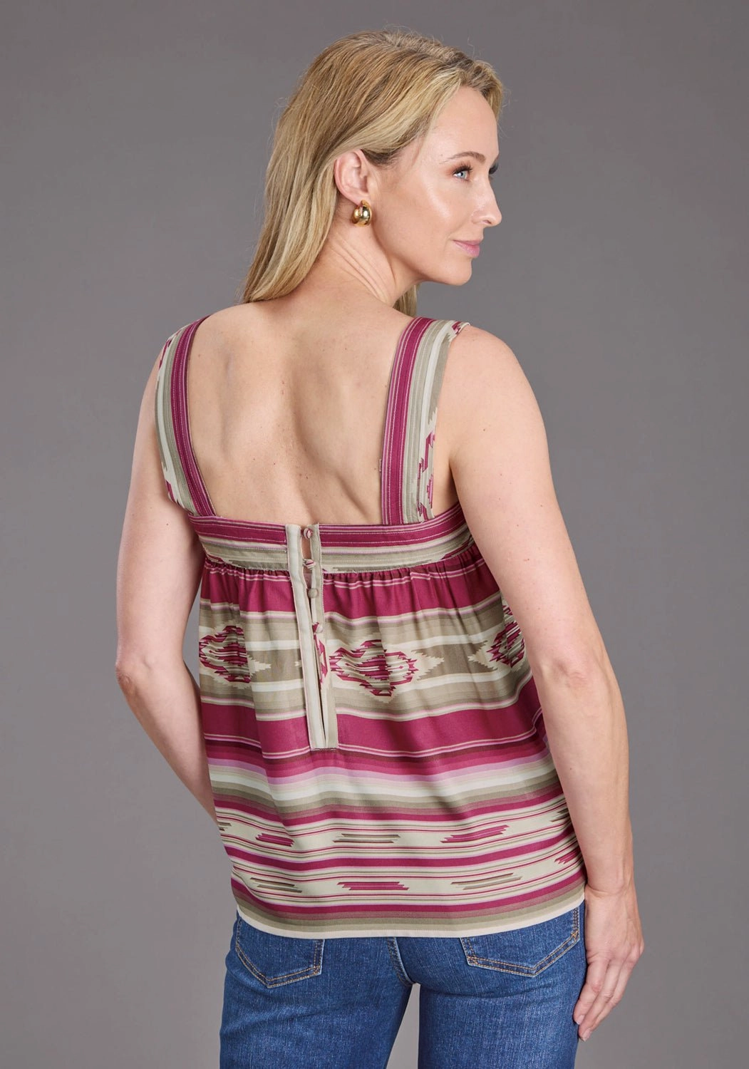 Stetson Womens 2439 Vintage Tapestry Red/Tan 100% Rayon S/L Tank Top Summer Outfit slim fit