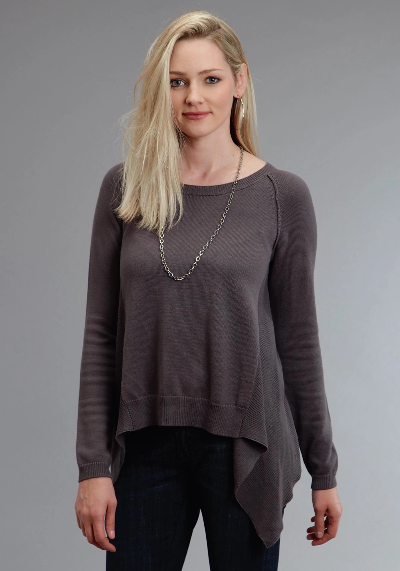 Stetson Womens 758 Plaid Peasant Grey/Brown Cotton Blend L/S Tunic Formal Elegance