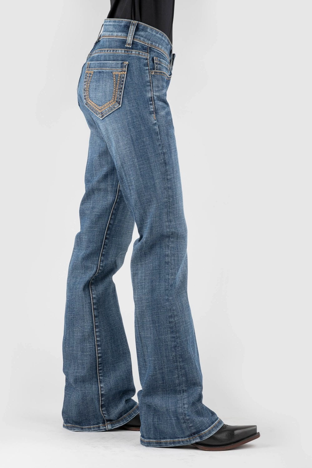 Stetson Womens 816 Classic Gold Deco Blue Cotton Blend Jeans Active Wear