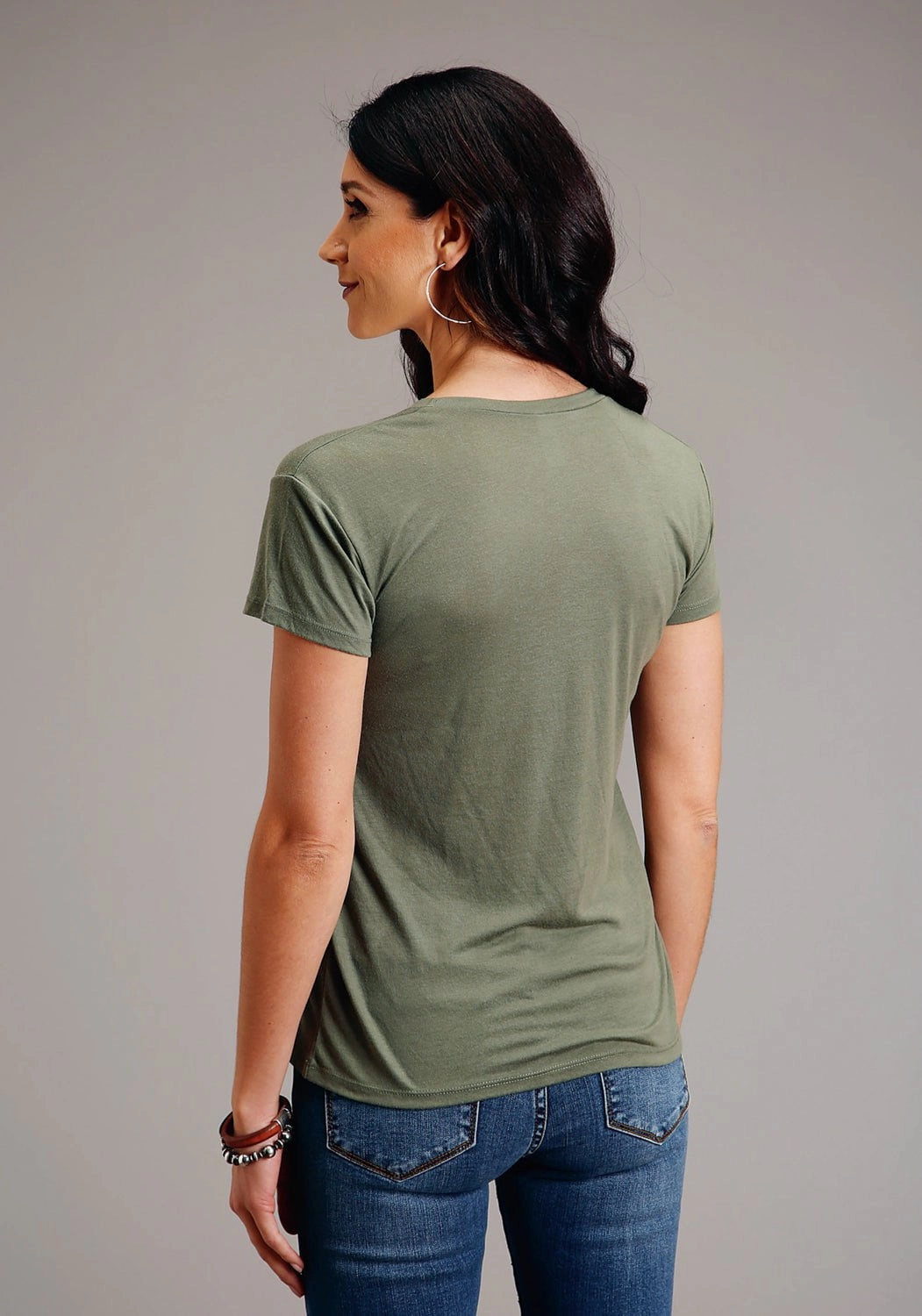 Stetson Womens Army Green Poly/Rayon Eagle Crest S/S T-Shirt Customizable Design Seasonal Wardrobe