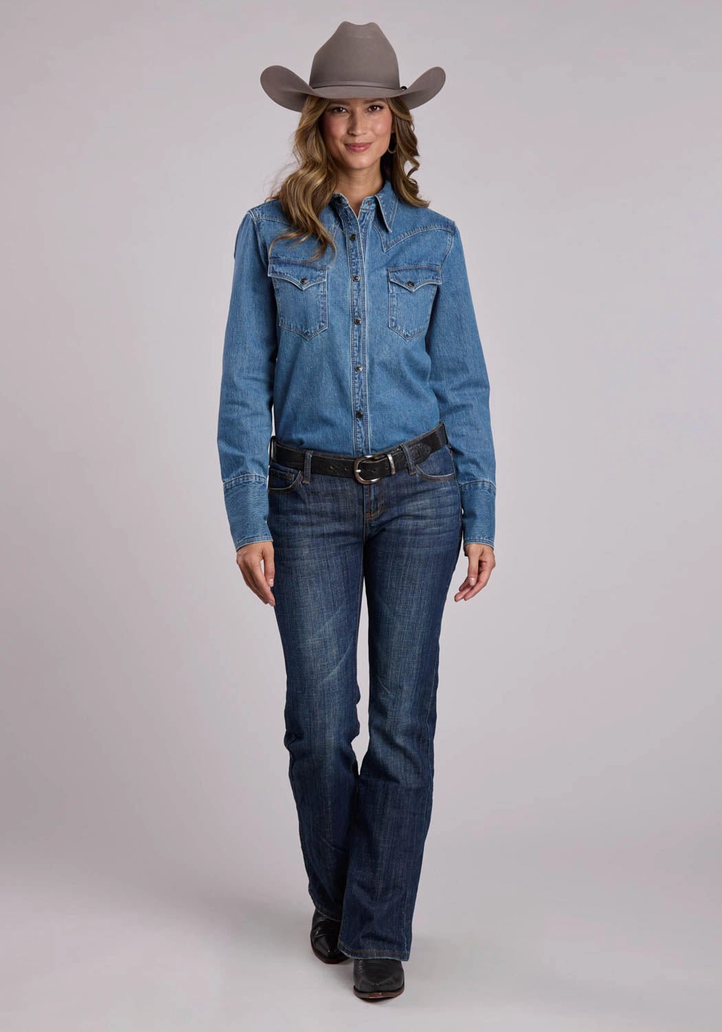 All-Purpose Wear Stetson Womens Asymmetrical Hexagon Blue 100% Cotton L/S Shirt