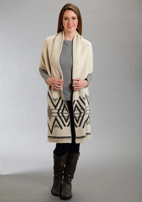 Stetson Womens Aztec Intarsia Taupe Wool Blend Scarf Sunshine Style