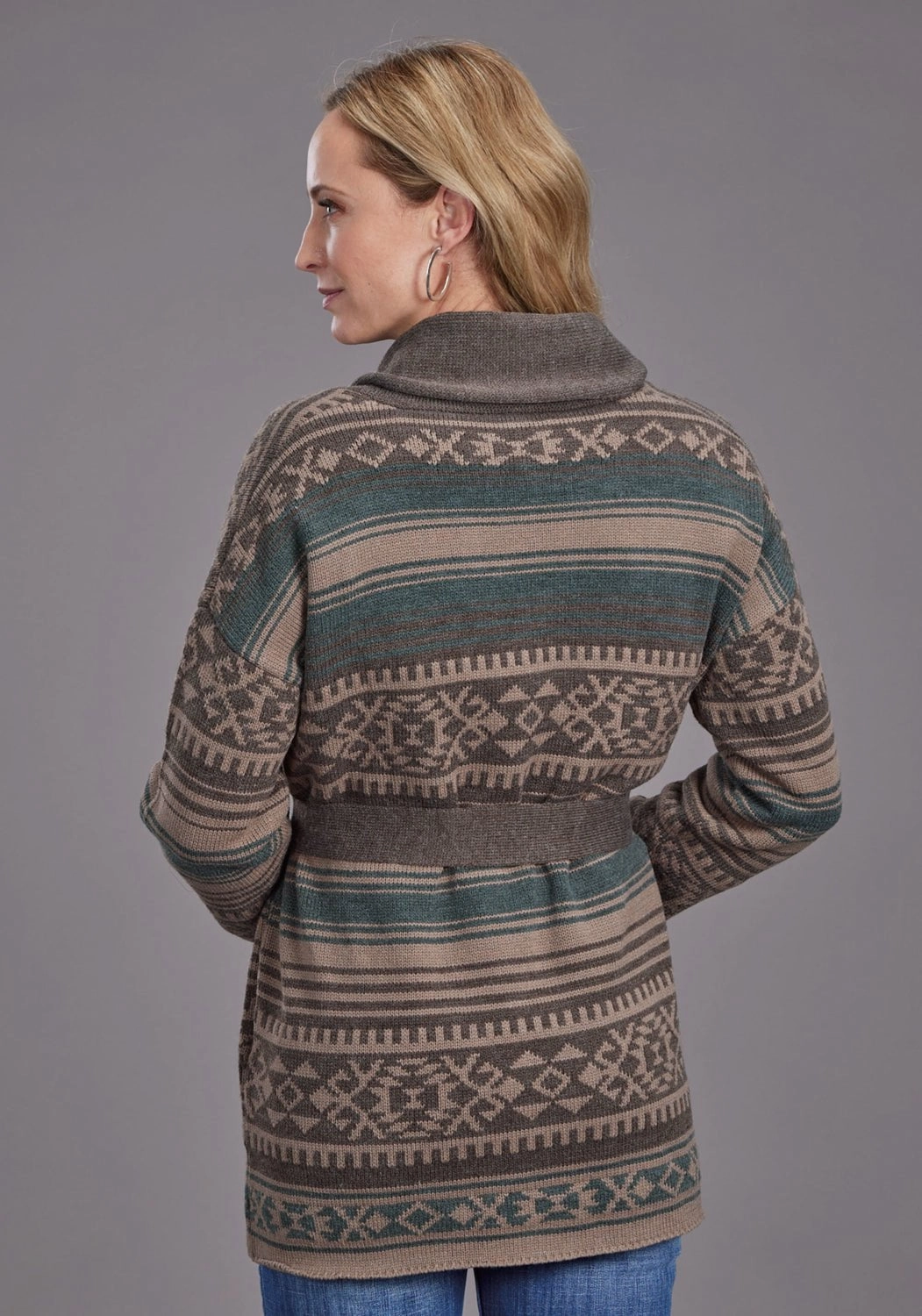 Winter Style Must-Have Eco Dye Process Stetson Womens Belted Serape Brown Wool Blend Cardigan Sweater