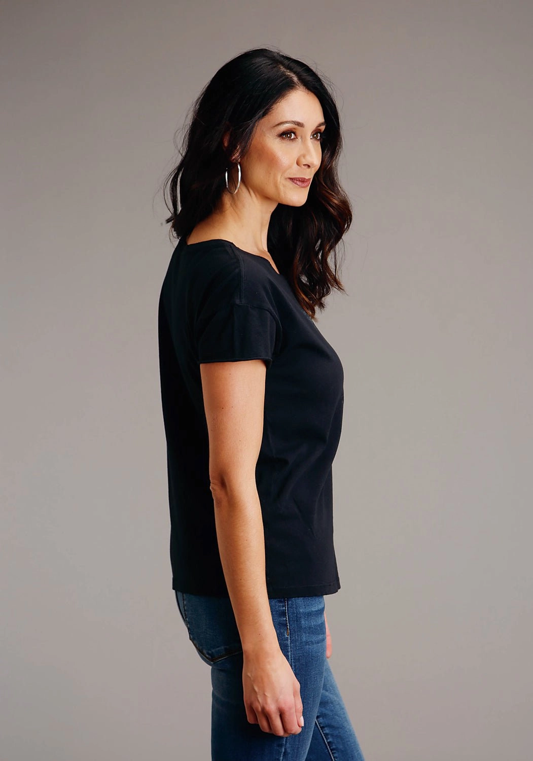 Stetson Womens Black 100% Cotton Bronc Rider S/S T-Shirt Spring Break