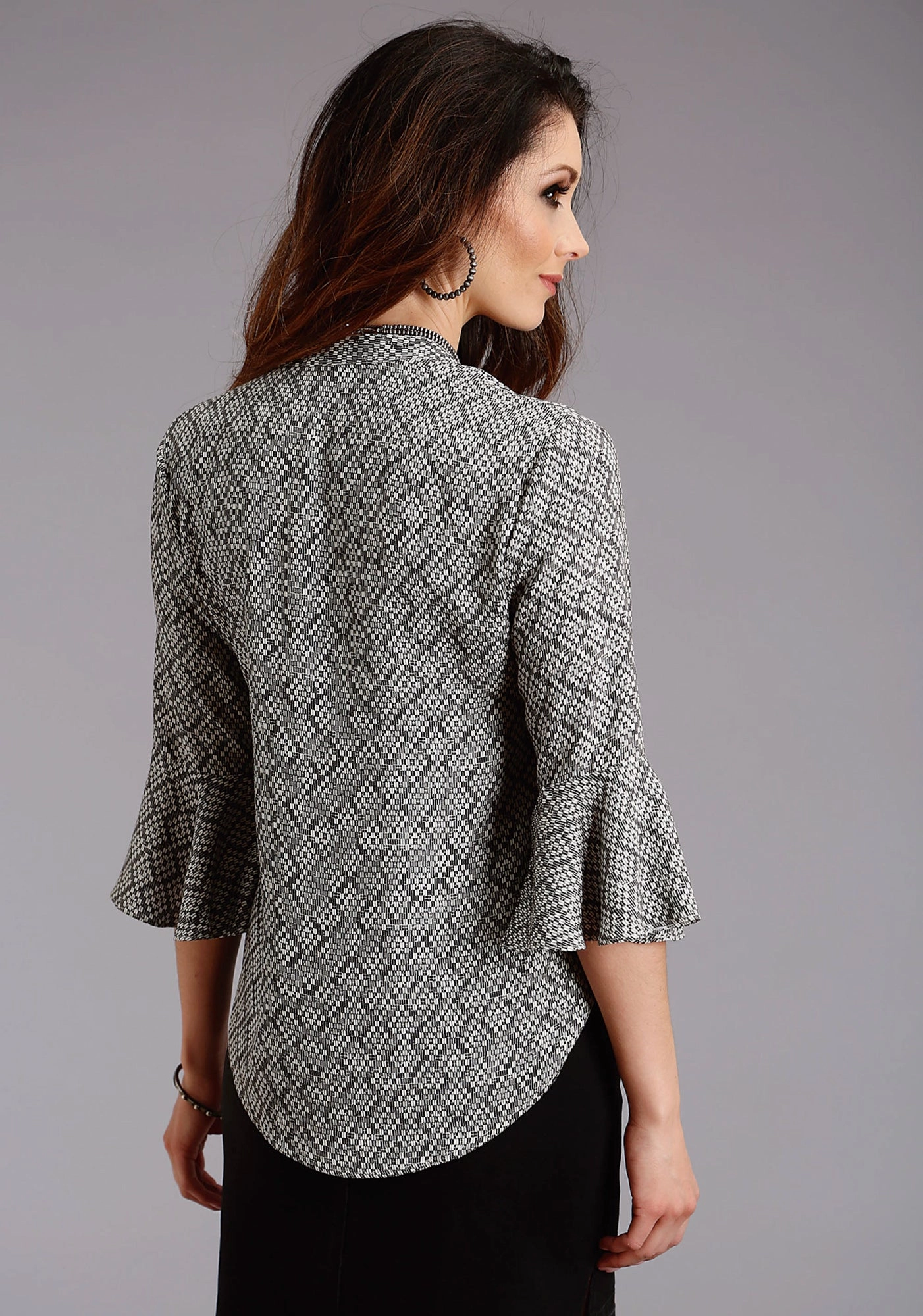 Wrinkle-Resistant Anti Pilling Treatment Stetson Womens Black Rayon/Nylon Aztec Geo S/S Blouse