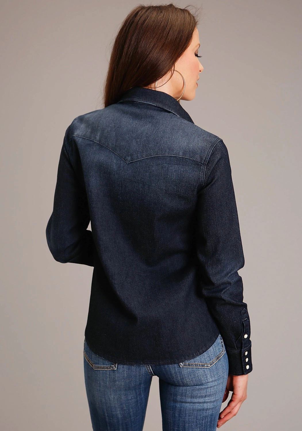 Eco Friendly Material Zip Front Stetson Womens Boyfriend Fit Blue 76% Cotton/23% Polyester/1% Spandex L/S Blouse