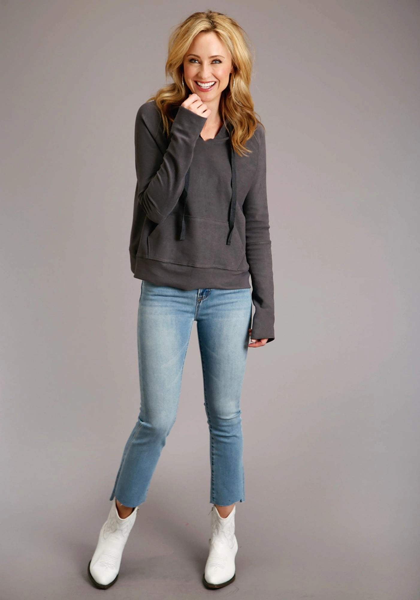 Fashion Knit Layer Soft Material Stetson Womens Charcoal 100% Cotton Twill Ties Hoodie