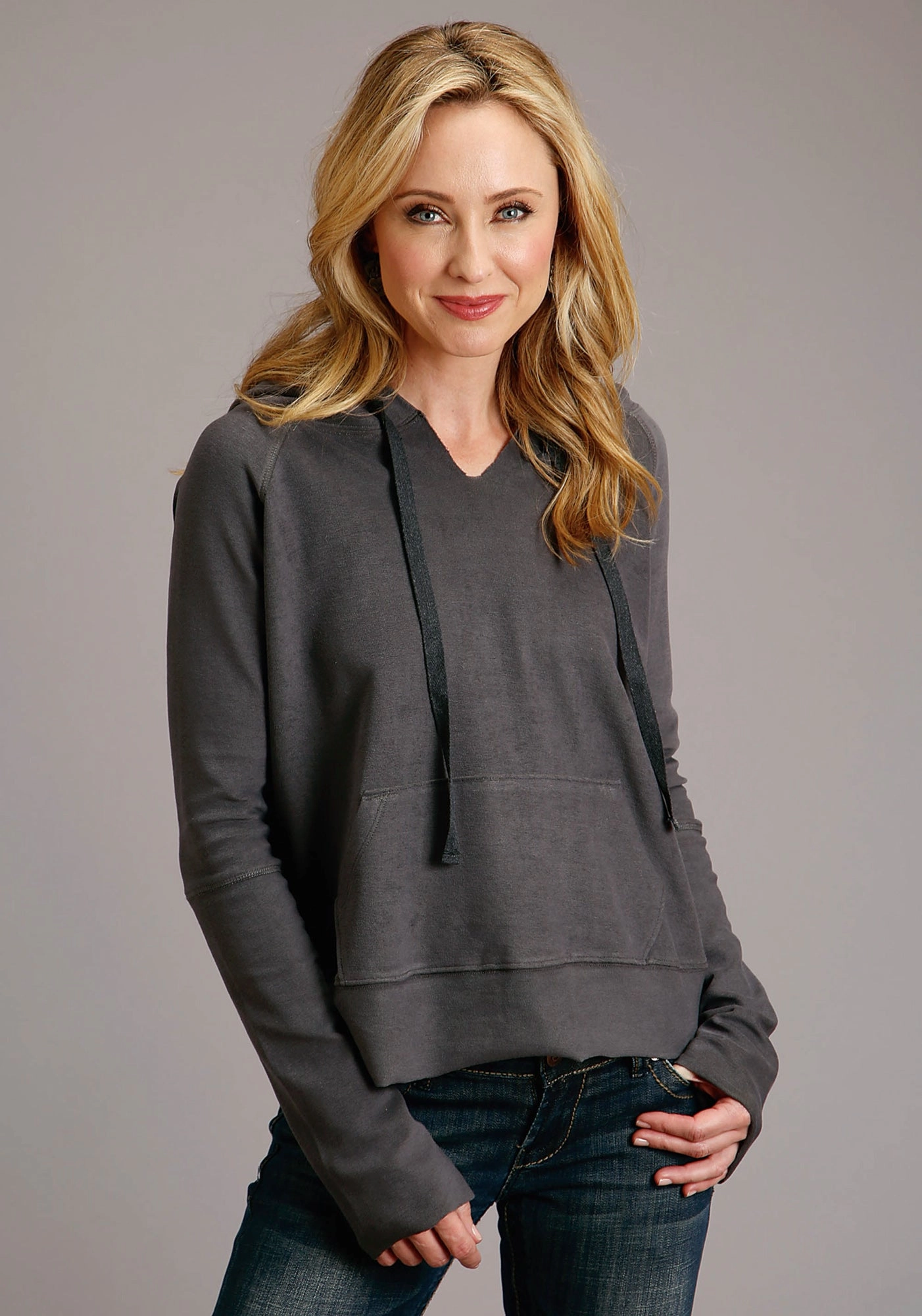 Casual Knit Layer Stetson Womens Charcoal 100% Cotton Twill Ties Hoodie