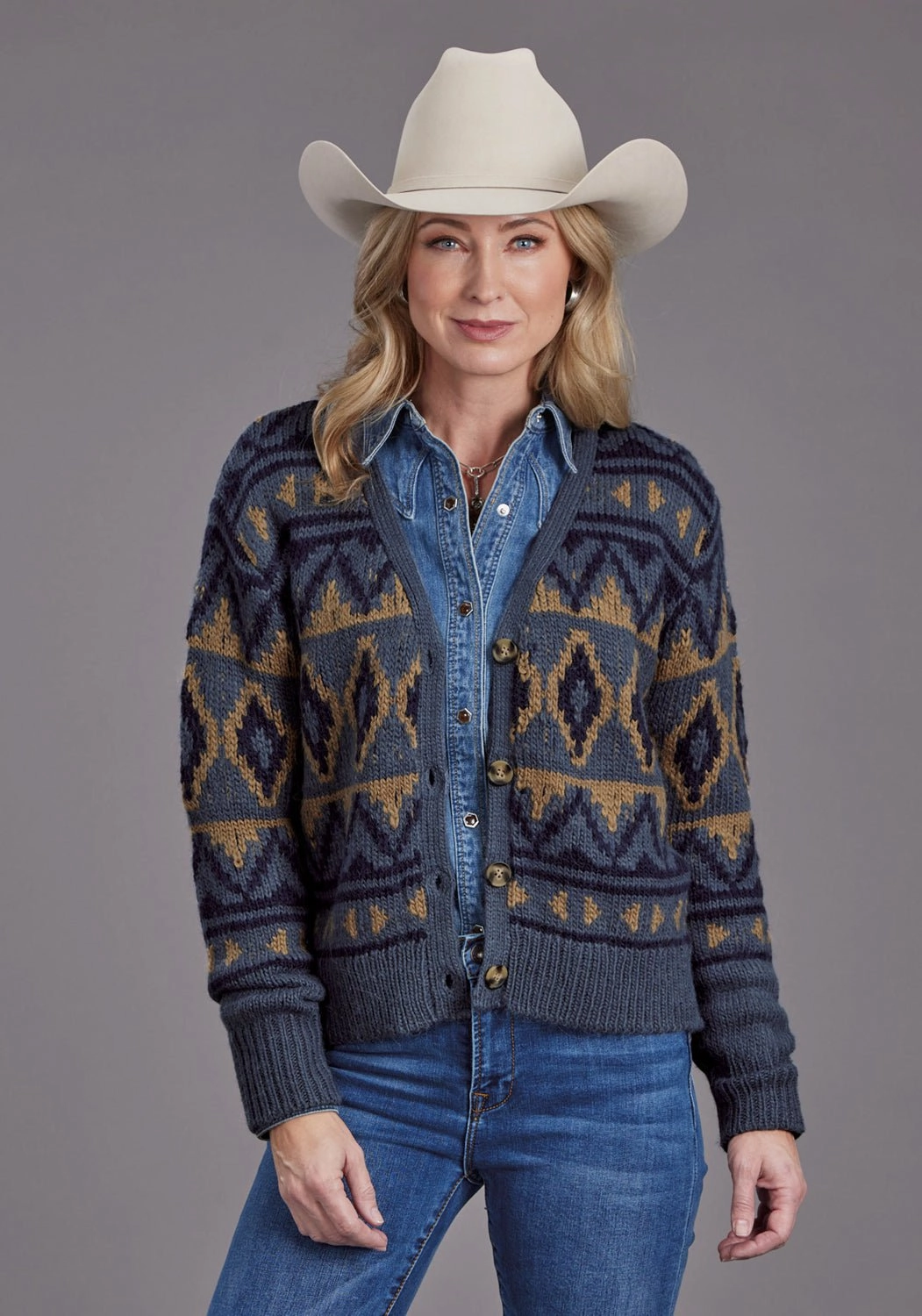 Ultra Soft Merino Blend Perfectly Cozy Stetson Womens Cropped Indigo Acrylic Blend Cardigan Sweater