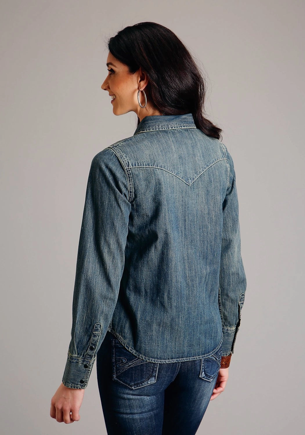 Stetson Womens Dirty Boyfriend Fit Blue Denim 100% Cotton L/S Shirt Wardrobe Staple