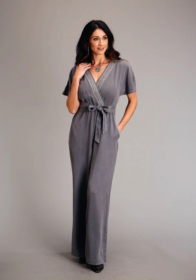 Smooth Breathable Outfit Ease Stetson Womens Dolman Jumpsuit Grey Lyocell S/S Romper
