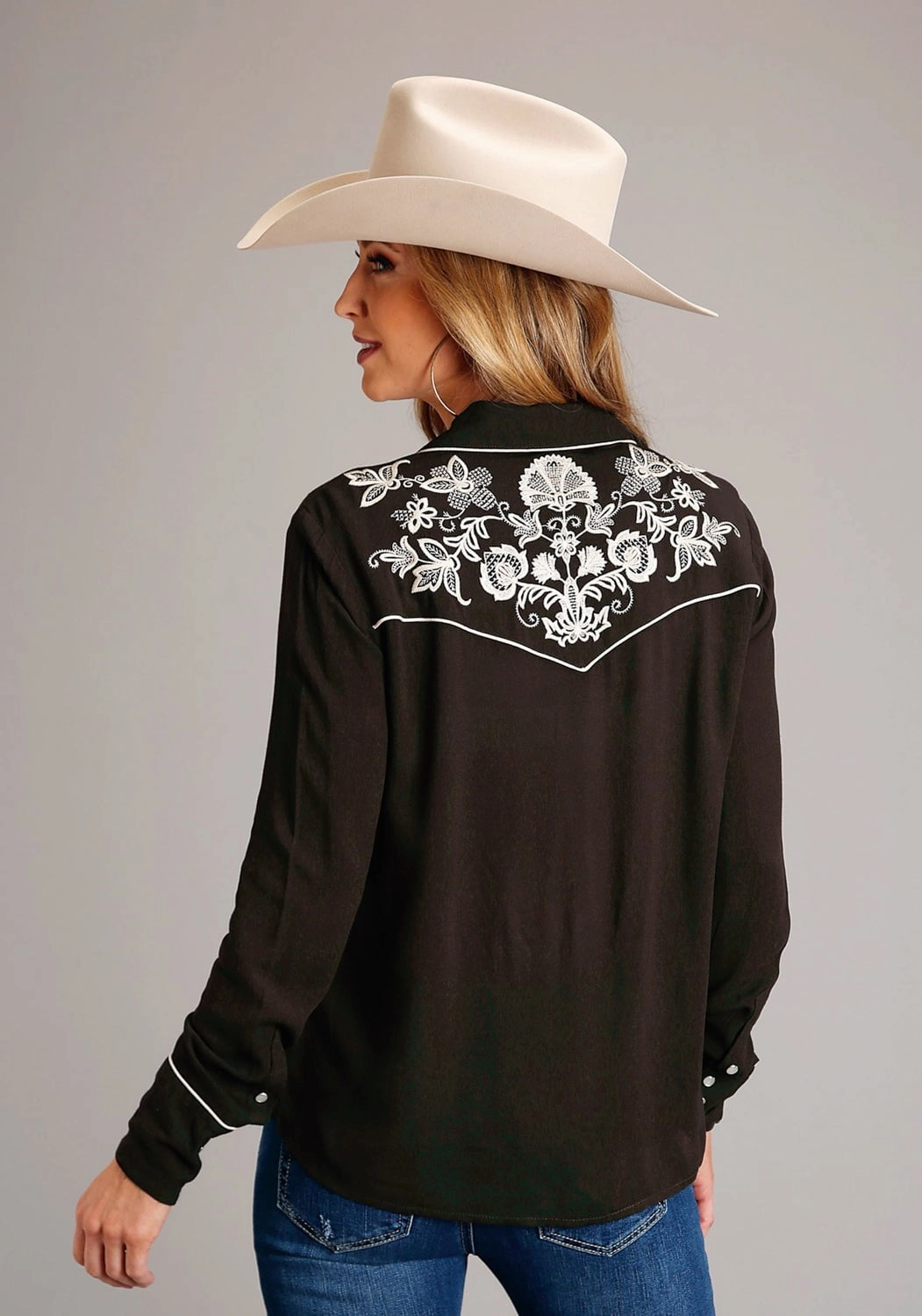 Stetson Womens Floral Crepe Brown 100% Rayon L/S Shirt Non Static Finish