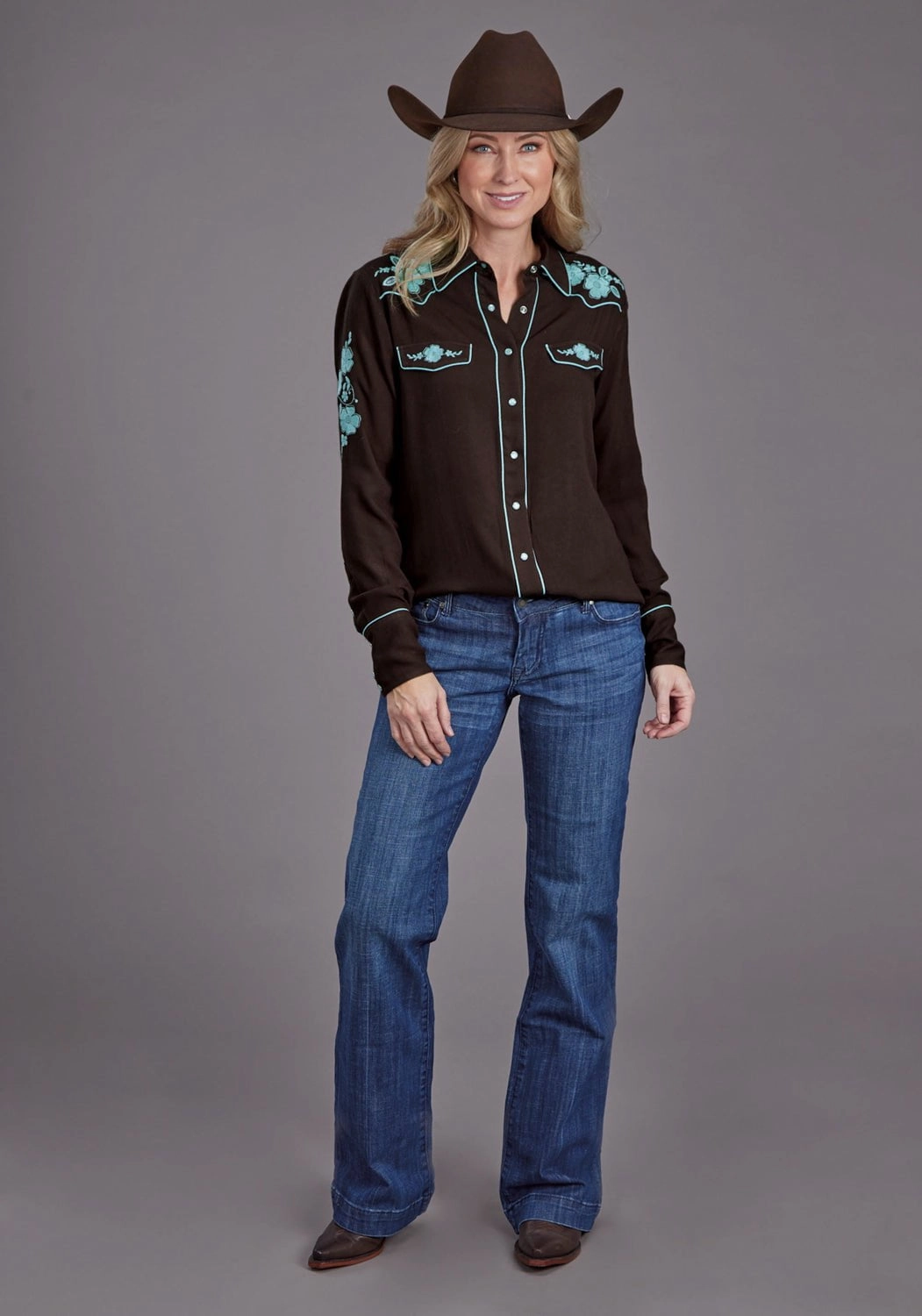 holiday season Ventilated Back Panel Stetson Womens Floral Retro Western Brown 100% Rayon L/S Shirt