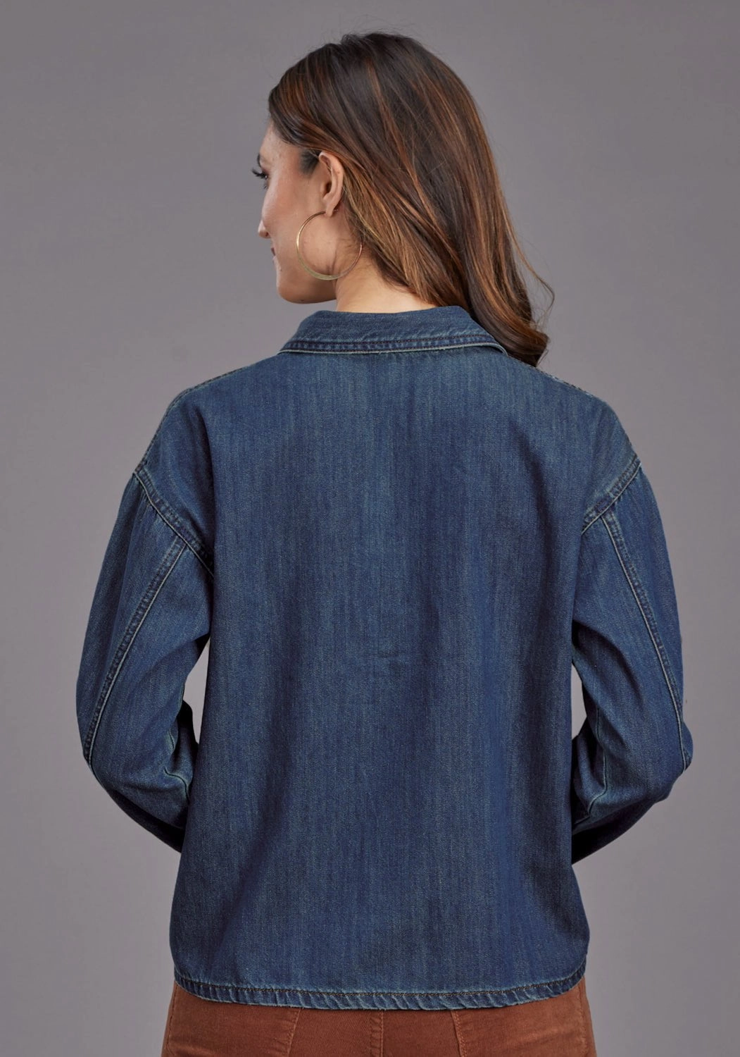 Stretch Fit Technology Unisex style Stetson Womens Fold Down Collar Dark Blue 100% Cotton L/S Tunic