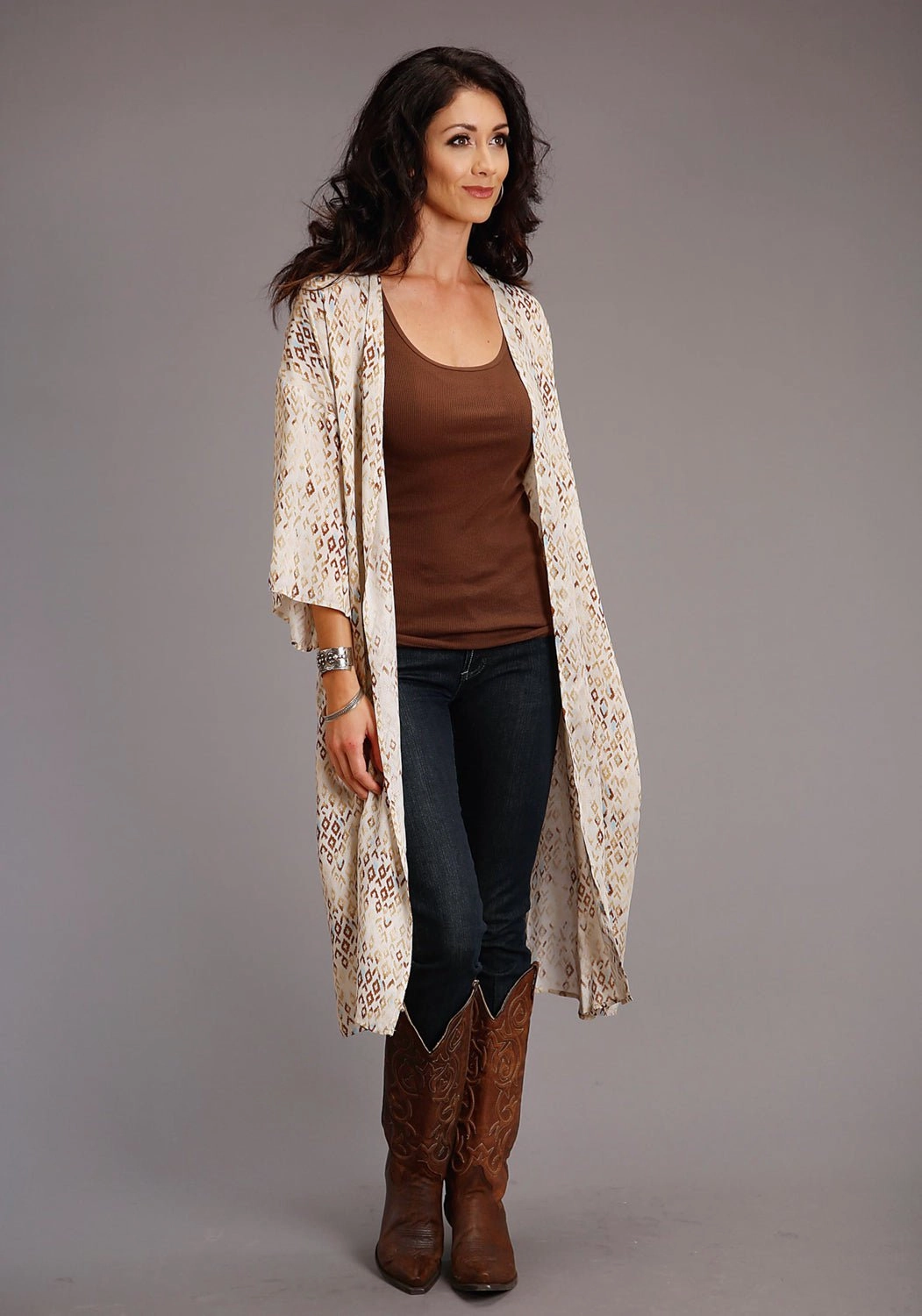 Seasonal Fashion Trendy Winter Stetson Womens Gold Rayon/Nylon Herringbone Kimono Aztec Cardigan