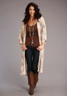 Soft Knit Style Trendy Layers Stetson Womens Gold Rayon/Nylon Herringbone Kimono Aztec Cardigan