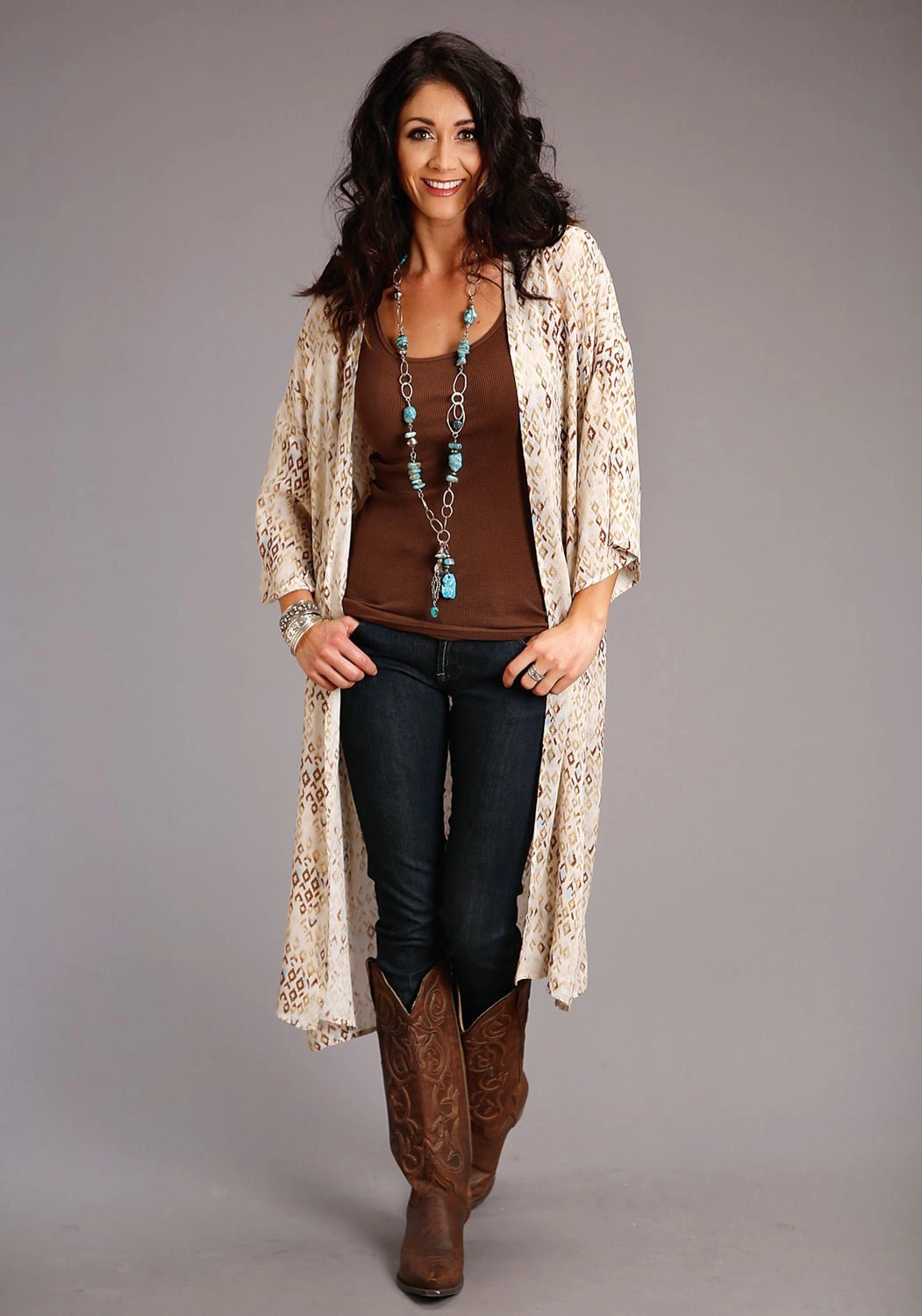 Soft Knit Style Trendy Layers Stetson Womens Gold Rayon/Nylon Herringbone Kimono Aztec Cardigan
