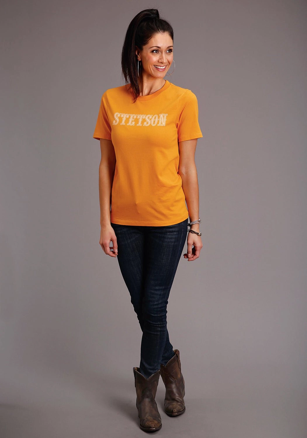 Versatile Outfit Stetson Womens Gold Yellow 100% Cotton Lettering S/S T-Shirt