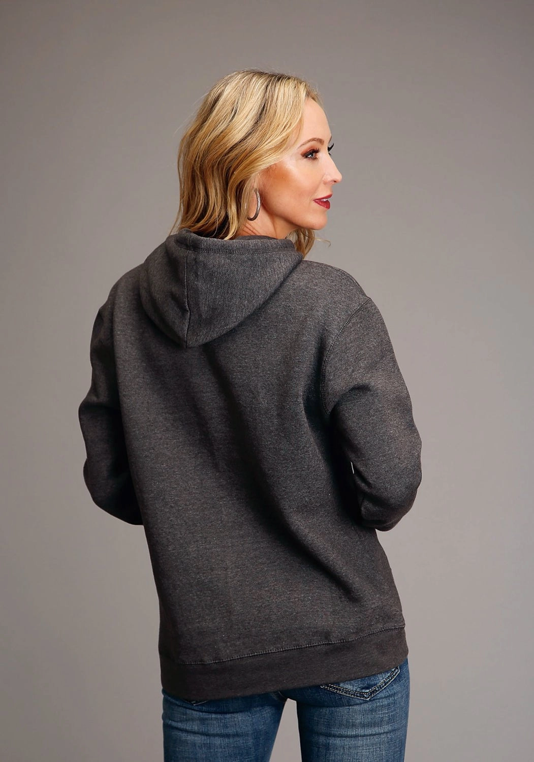 Oversized Silhouette Stetson Womens Graphite Grey Cotton Blend Crest Logo Hoodie