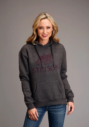 All-Day Wear Stetson Womens Graphite Grey Cotton Blend Crest Logo Hoodie